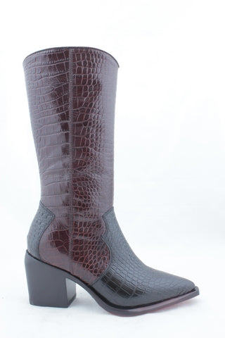 4643L Black & Chocolate Croc Women's Knee High Boots