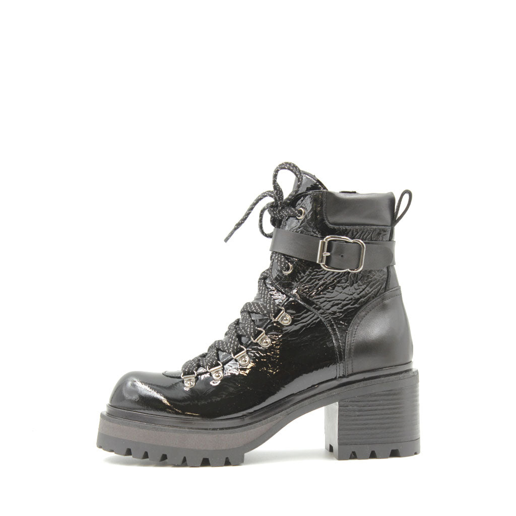 9206B Black Patent Women's Lace-Up Combat Boots