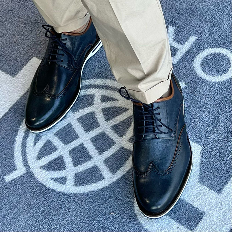 Brett Navy Men's Leather Sneakers