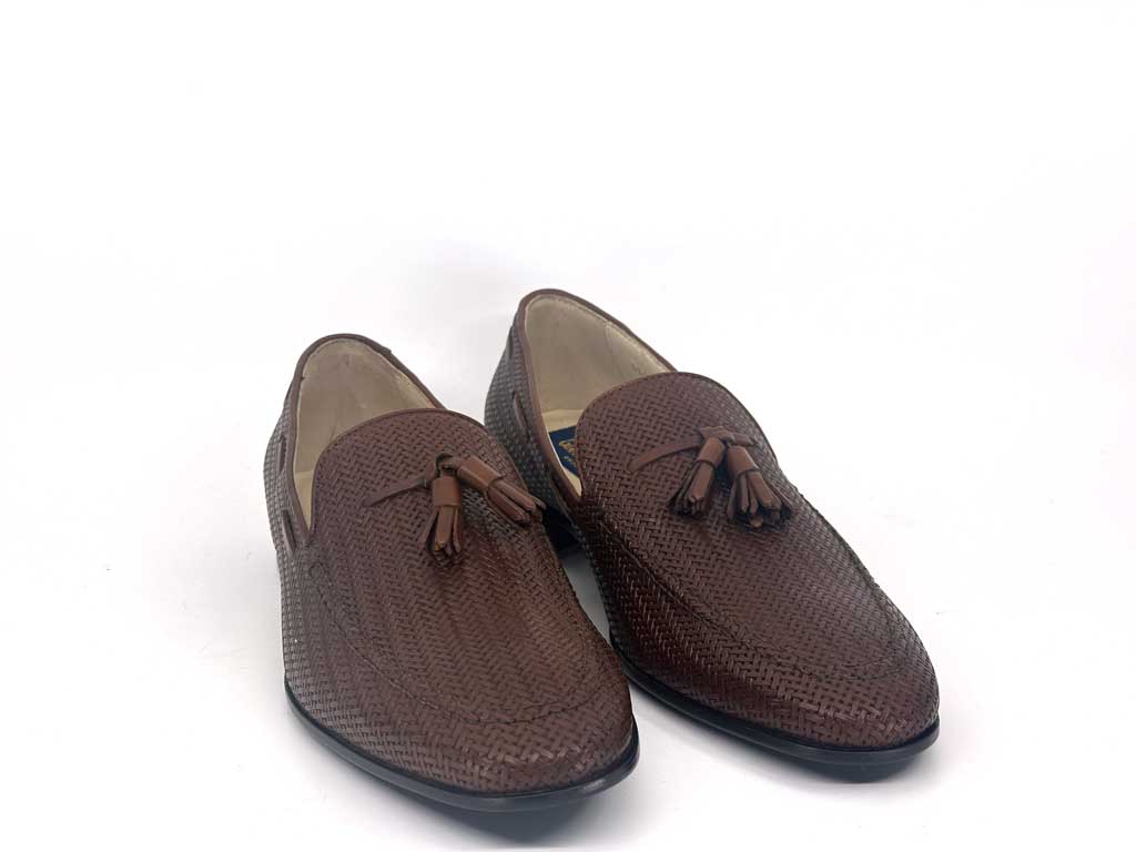 Luis Brown Woven Tassel Loafers