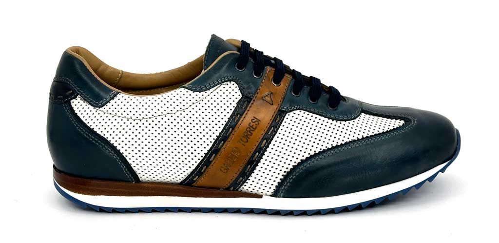 Smith White & Blue Men's Leather Sneakers