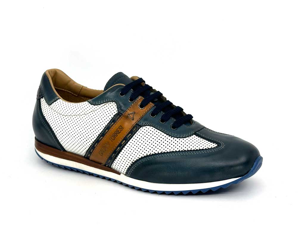Smith White & Blue Men's Leather Sneakers