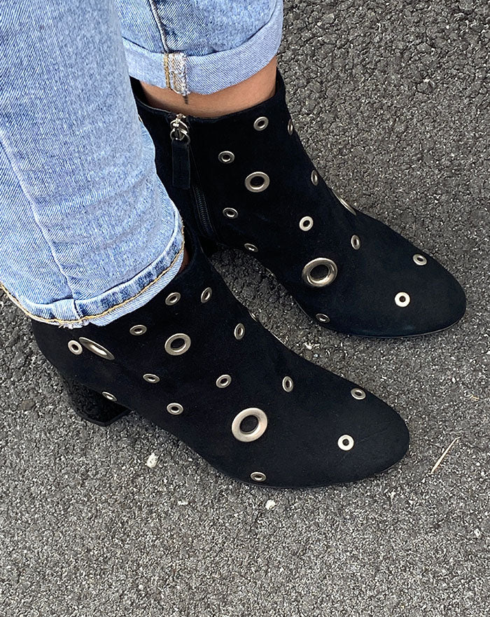 Louvers Black Suede Women's Ankle Boots