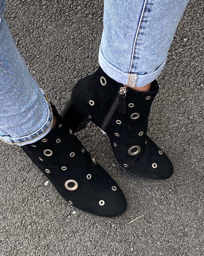 Louvers Black Suede Women's Ankle Boots