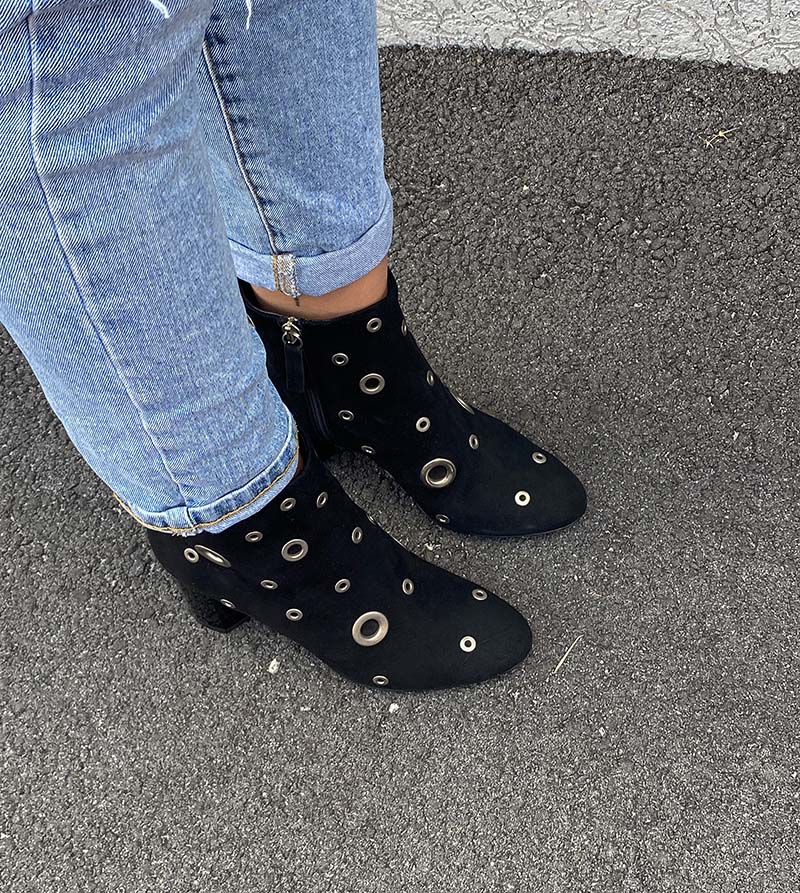 Louvers Black Suede Women's Ankle Boots