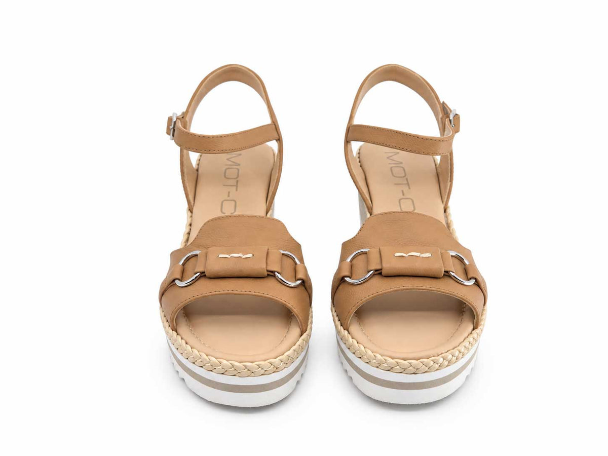 Lavinia Tan Leather Wedge Sandals