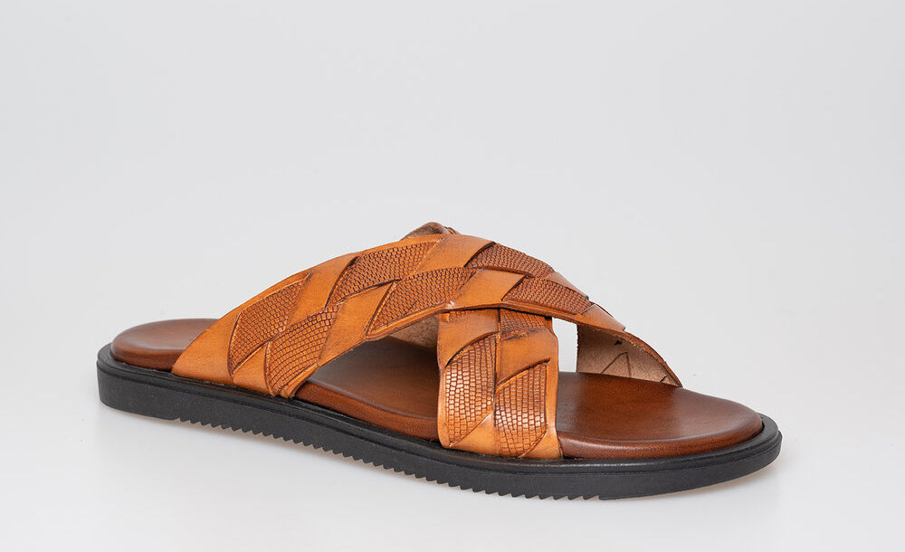 Tan Men's Leather Crossover Sandals