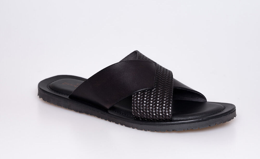 Black Men's Leather Crossover Sandals