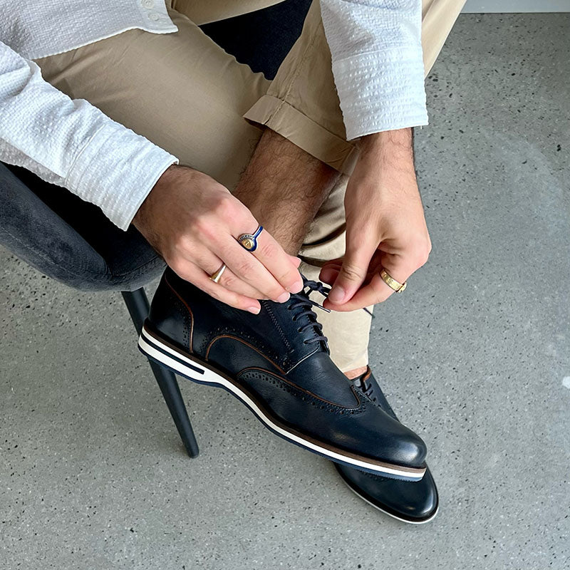 Brett Navy Men's Leather Sneakers