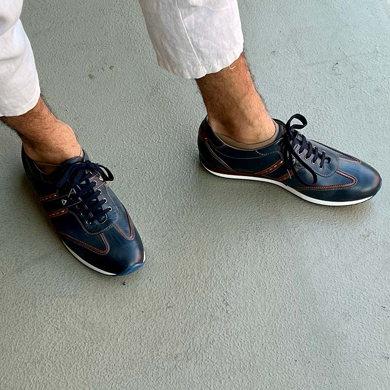 Kieran Blue Men's Leather Sneakers