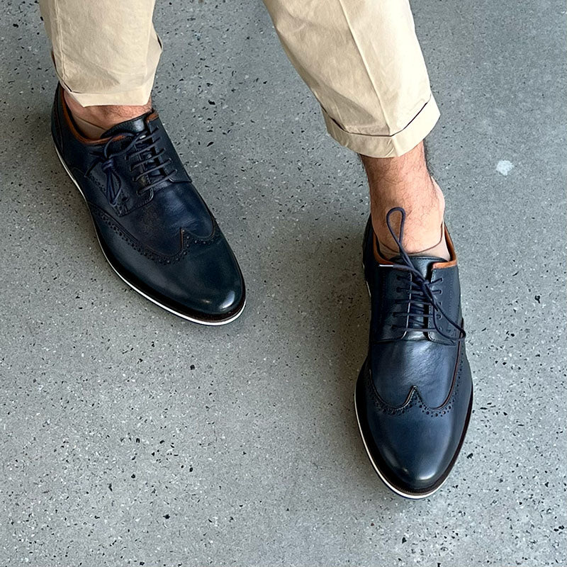 Brett Navy Men's Leather Sneakers