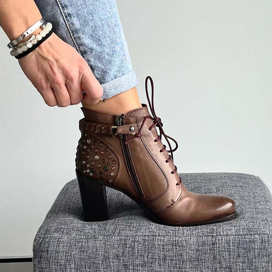 LAURA BELLARIVA - Brown Studded Heels Boots