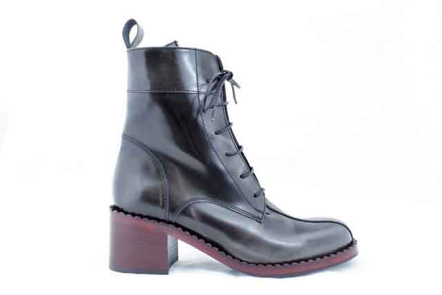 6363 Grey Patent Women's Lace-Up Ankle Boots