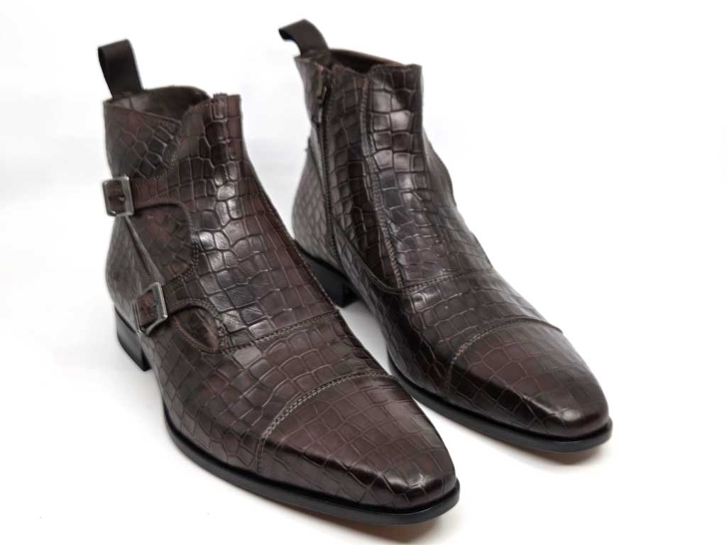 Atlas Croc-Embossed Double Monk Boot