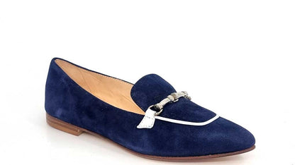 Navy Suede Loafers with Silver trim