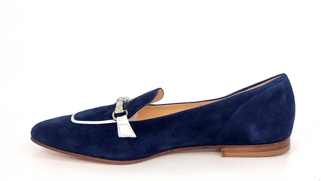 Navy Suede Loafers with Silver trim