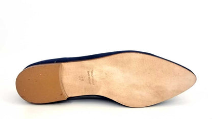 Navy Suede Loafers with Silver trim