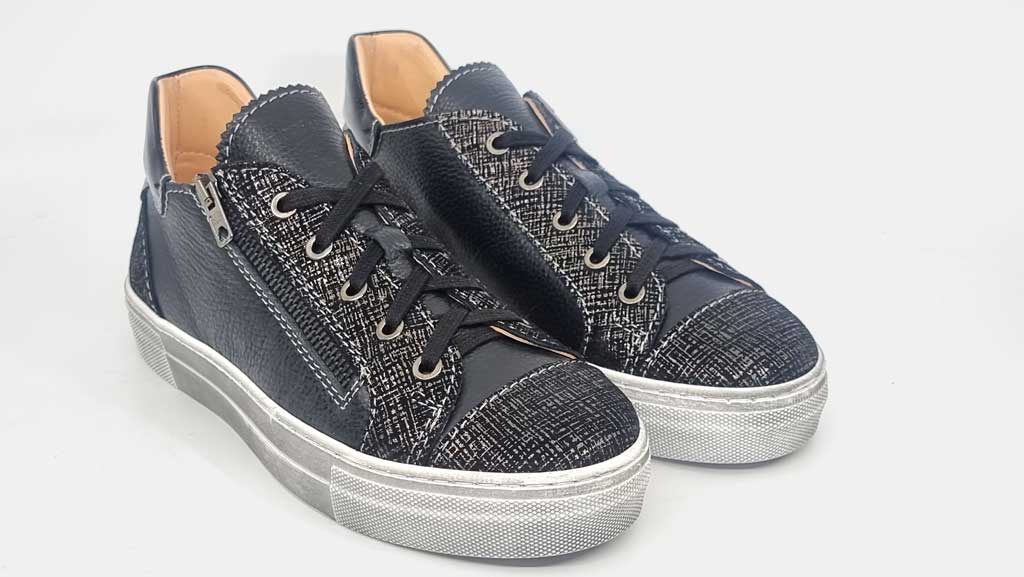 Black Leather Sneakers with Side Zip