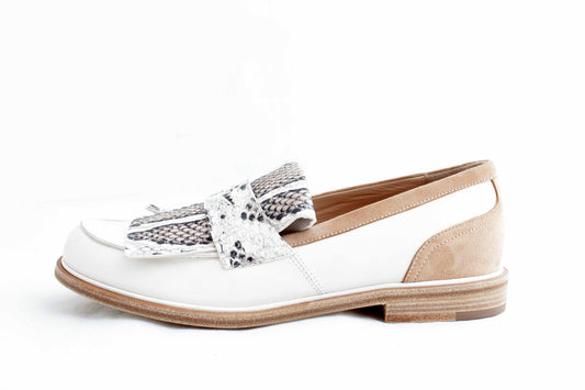 6661 White Snake Print Women's Loafers