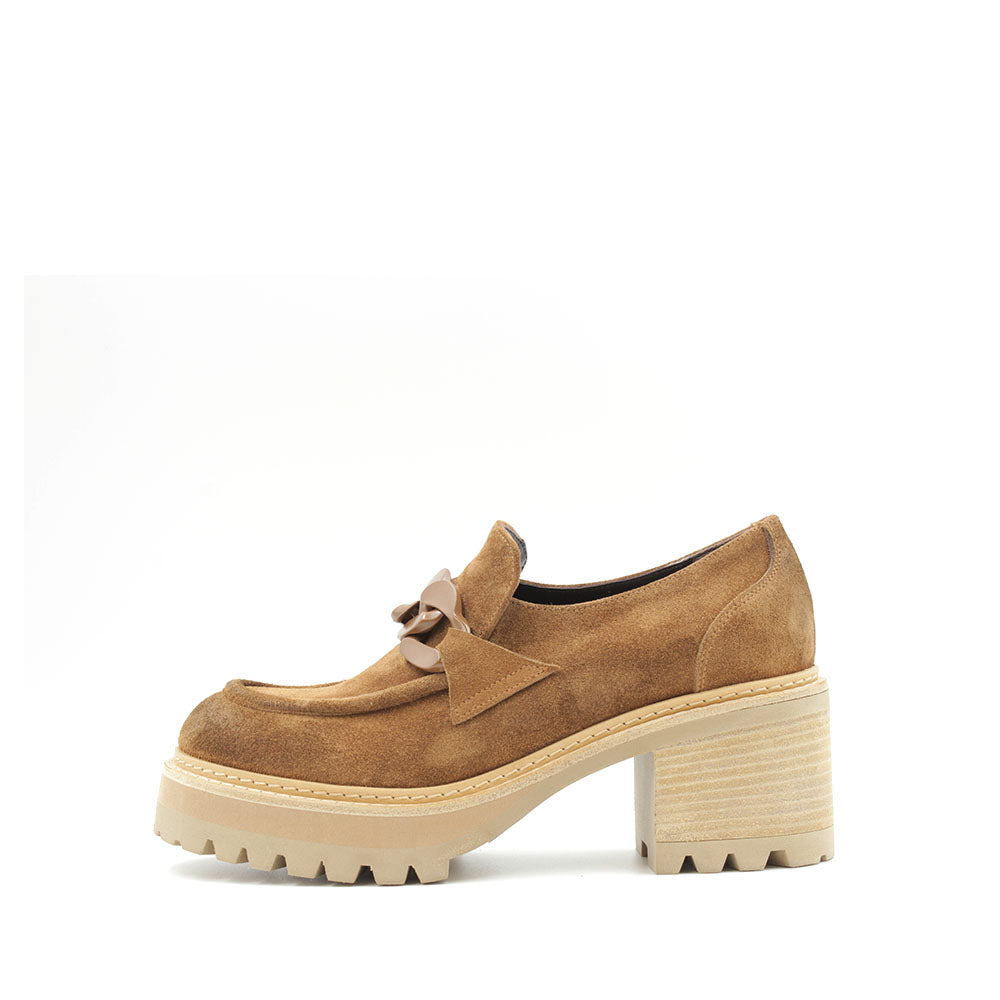 8150 Tan Suede Women's Heeled Loafers