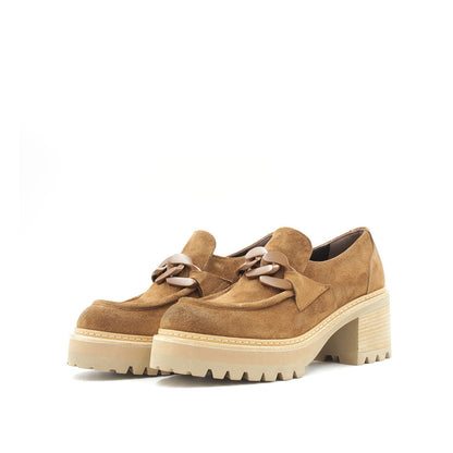 8150 Tan Suede Women's Heeled Loafers