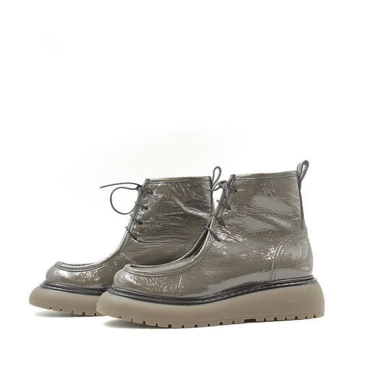 9081 Grey Patent Lace-Up Women's Ankle Boots