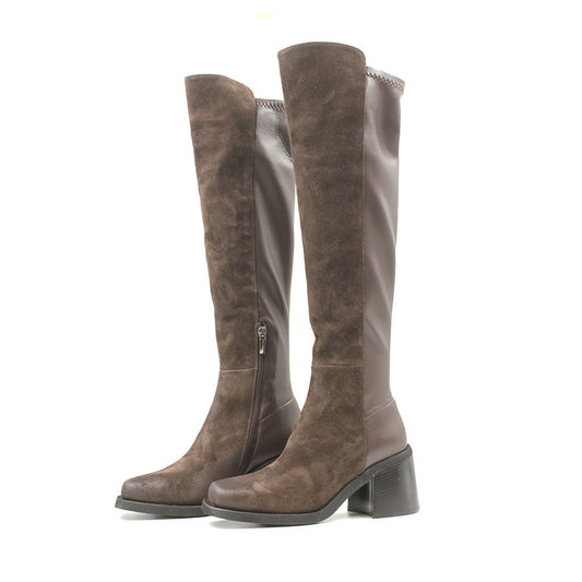 9187B Dark Brown Knee High Women's Boots
