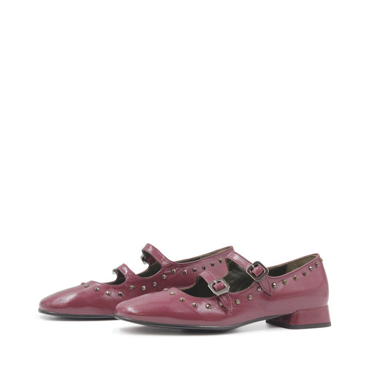 9712R Burgandy studded flat mary jane shoes
