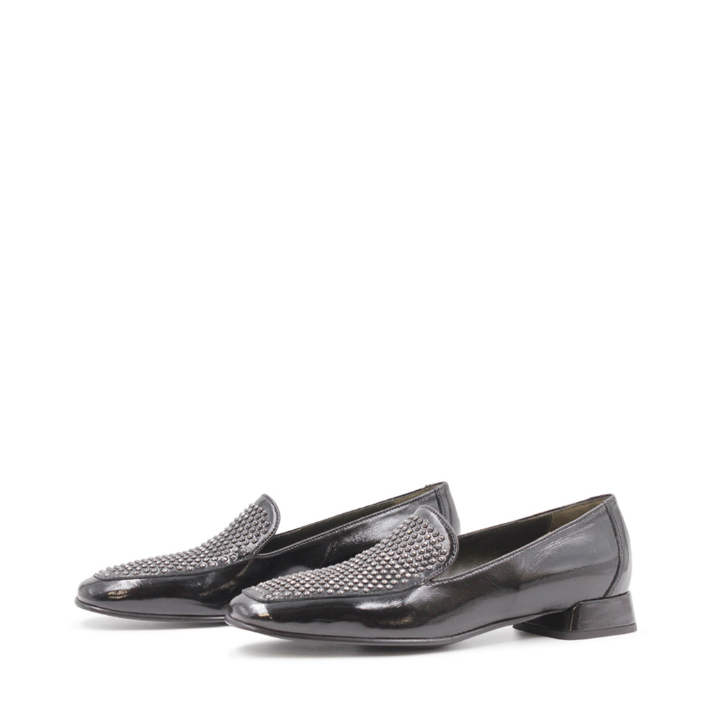 9713R Black studded women's loafers