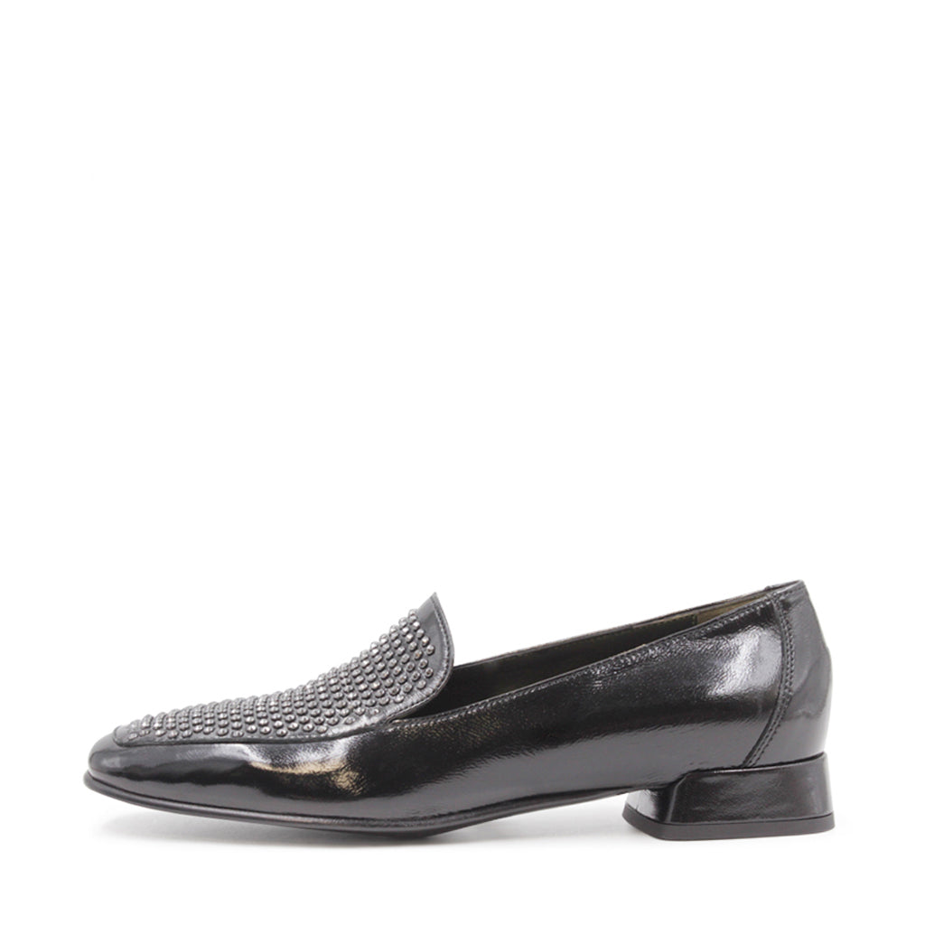 9713R Black studded women's loafers