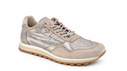 Fiona Womens Beige & Silver Sneakers