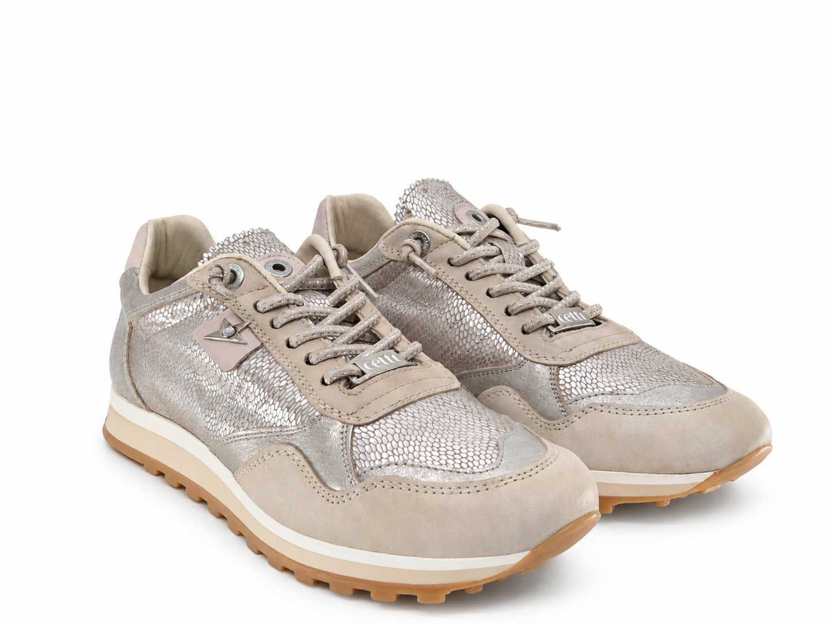 Fiona Womens Beige & Silver Sneakers
