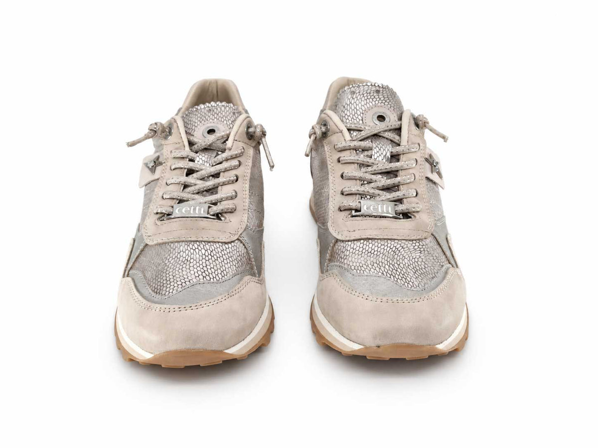 Fiona Womens Beige & Silver Sneakers