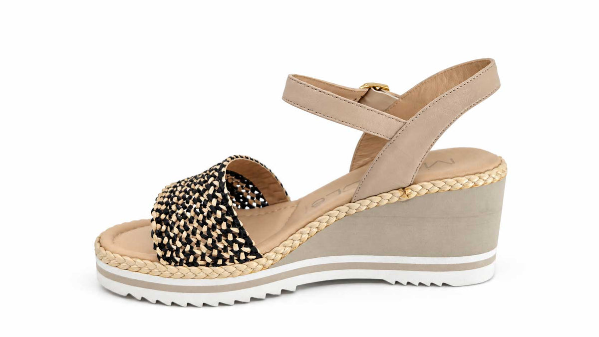 Rosanna Black Raffia Wedge Sandals