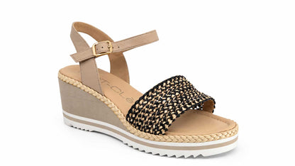 Rosanna Black Raffia Wedge Sandals