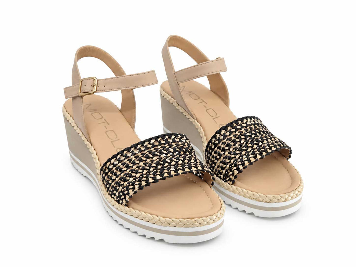 Rosanna Black Raffia Wedge Sandals