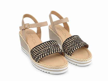 Rosanna Black Raffia Wedge Sandals