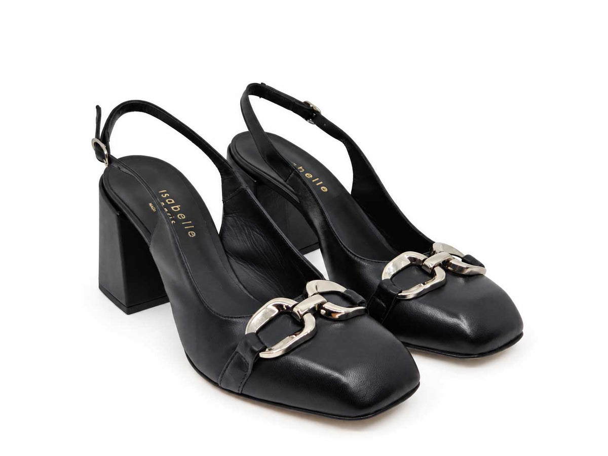 Fioralba Black Leather Slingbacks