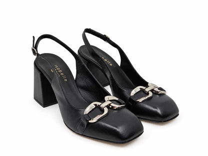 Fioralba Black Leather Slingbacks