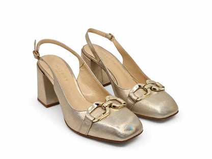 Fioralba Gold Leather Slingbacks