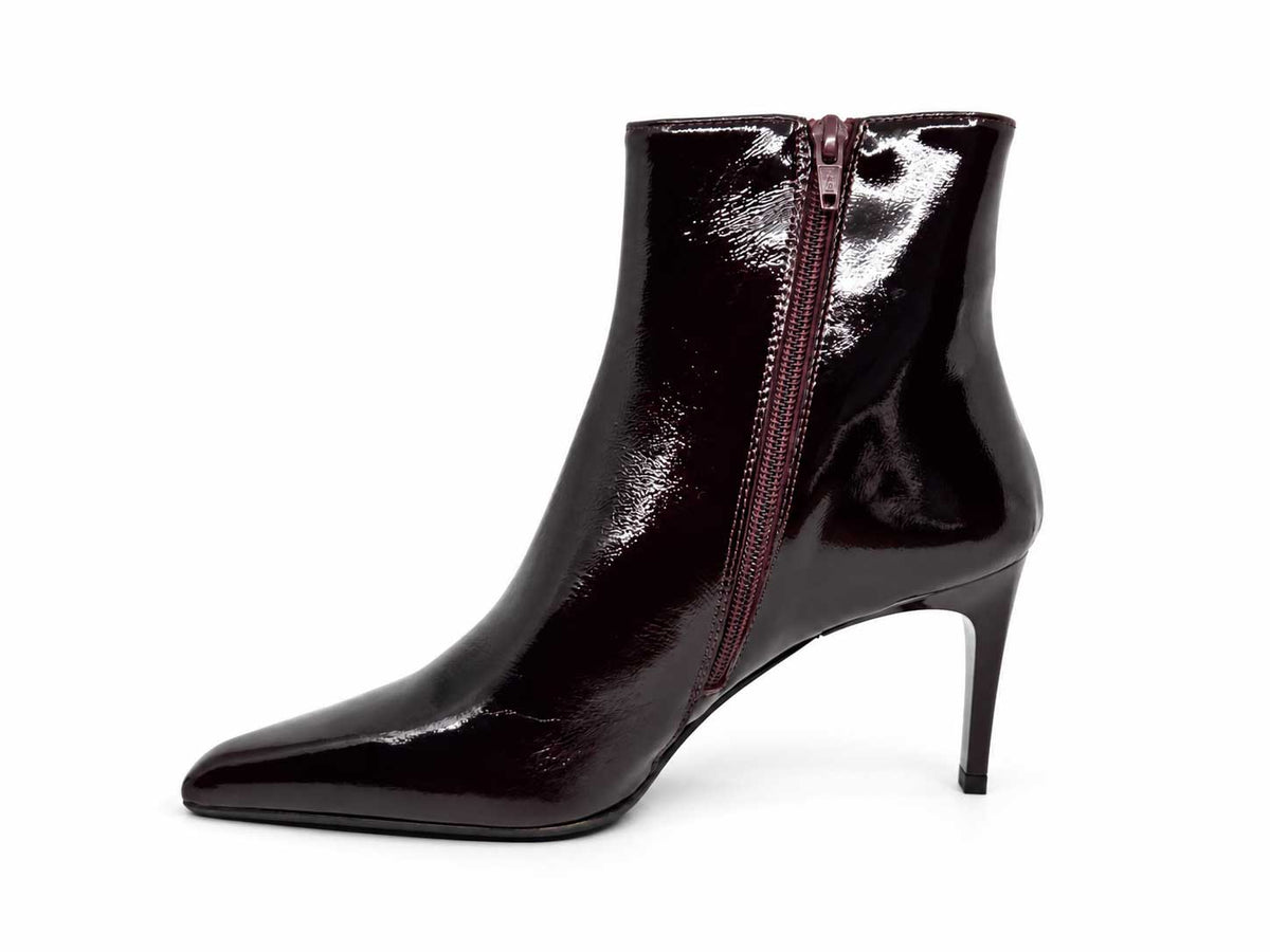 Valentina Burgundy Patent Ankle Boots
