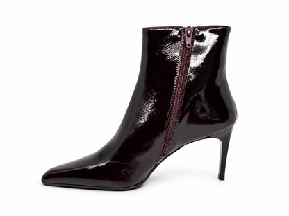 Valentina Burgundy Patent Ankle Boots