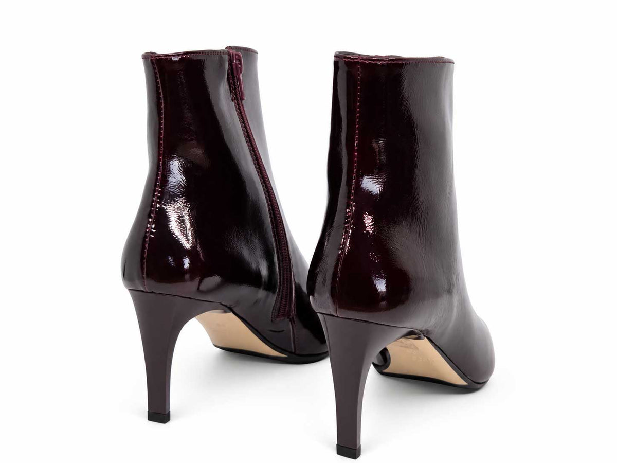 Valentina Burgundy Patent Ankle Boots