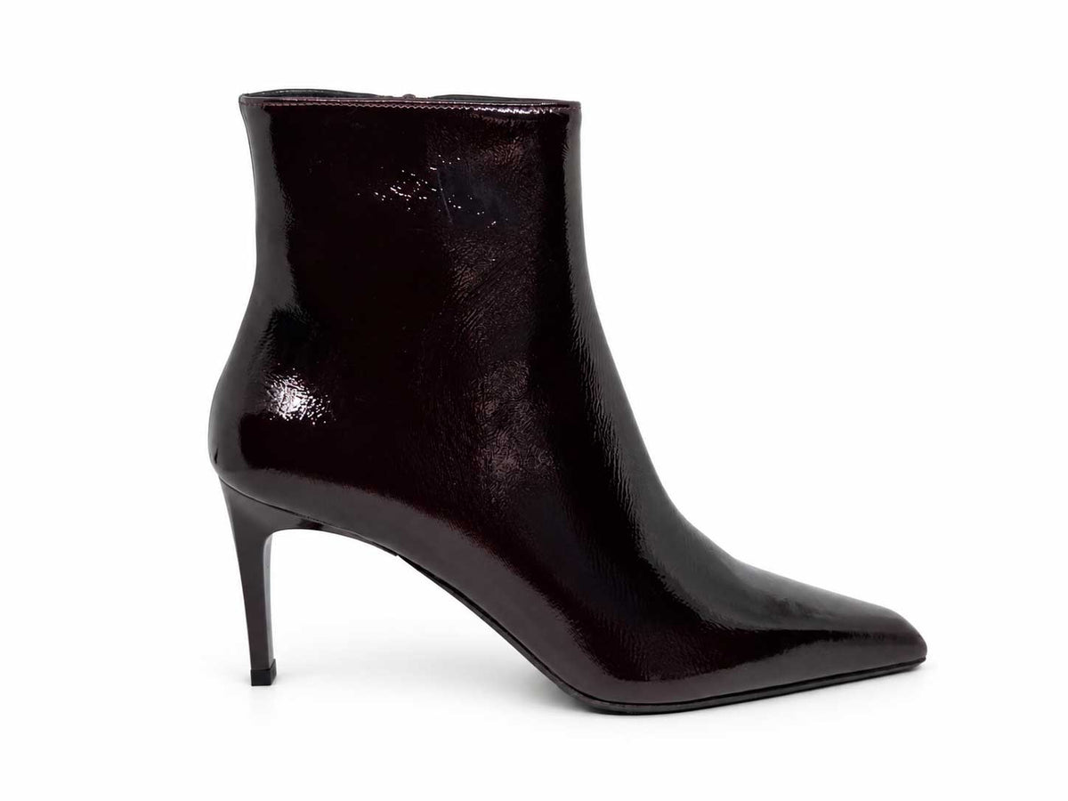 Valentina Burgundy Patent Ankle Boots