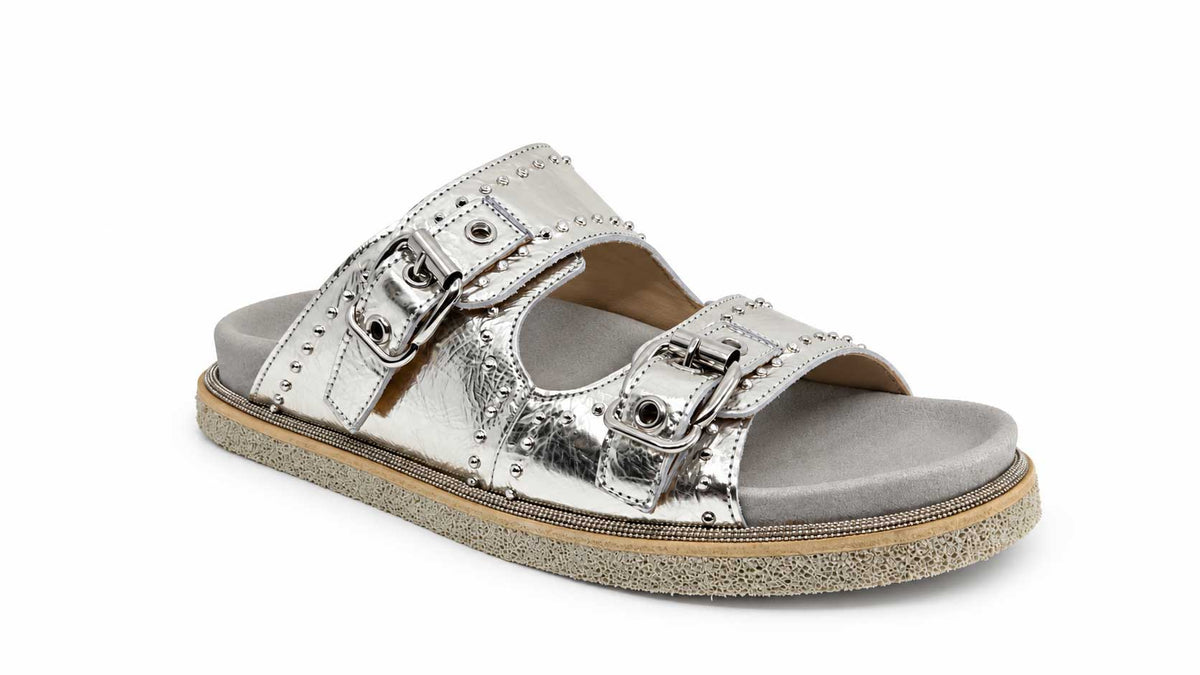 Chiara Metallic Silver Slides