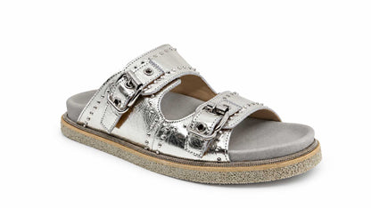 Chiara Metallic Silver Slides
