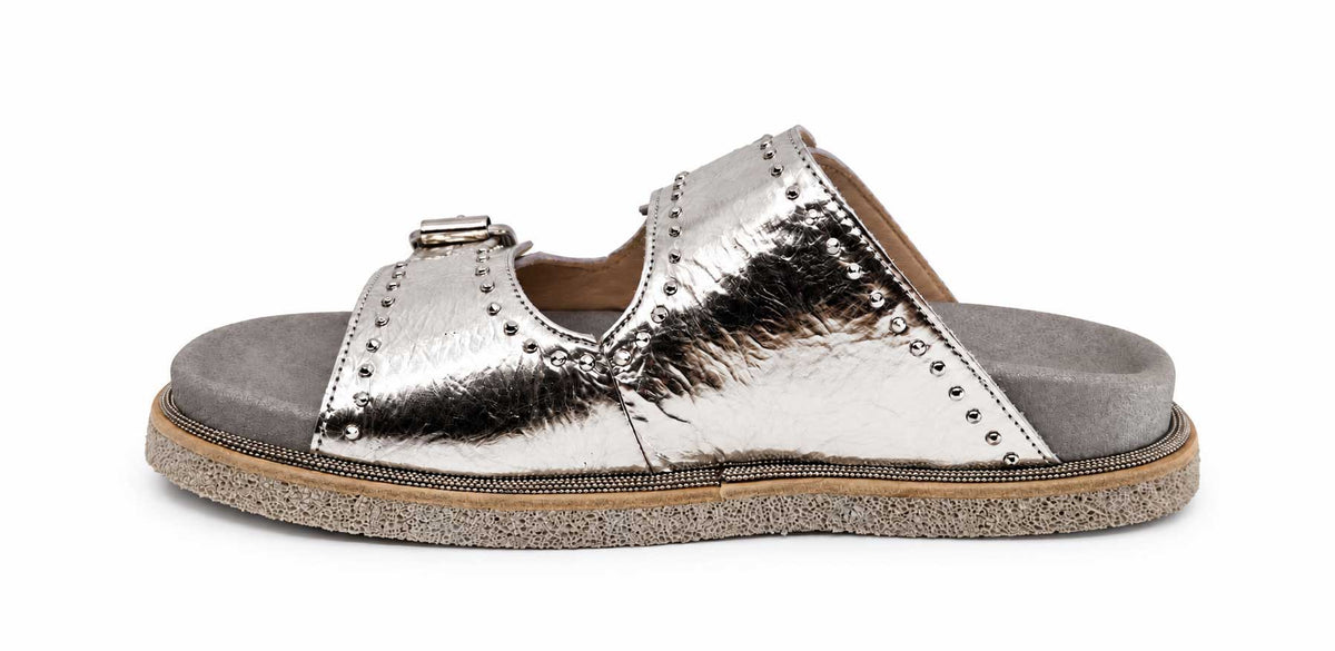Chiara Metallic Silver Slides