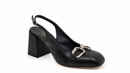 Fioralba Black Leather Slingbacks