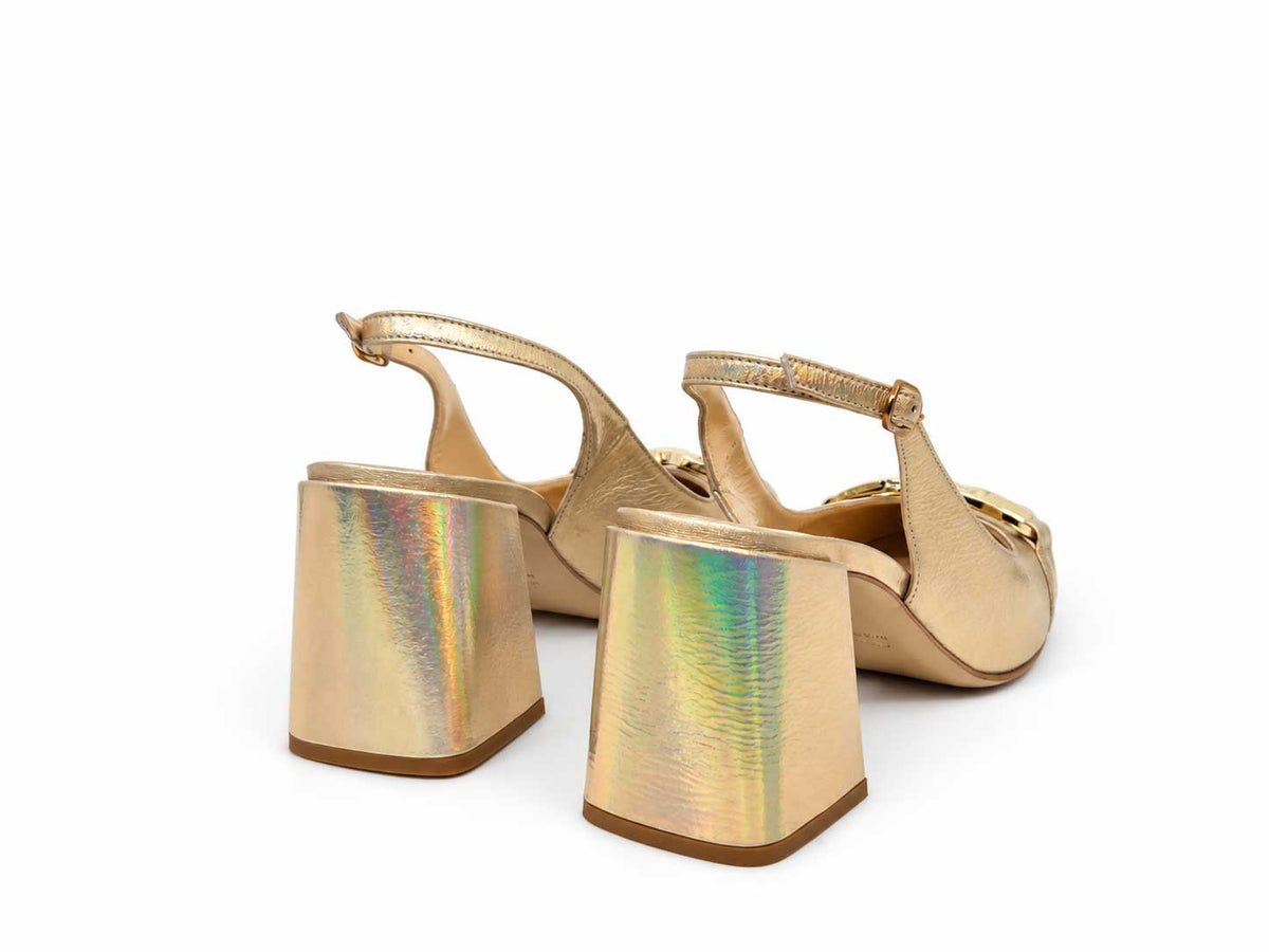 Fioralba Gold Leather Slingbacks