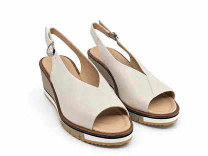 Vittoria Cream Peep-Toe Slingback Wedges